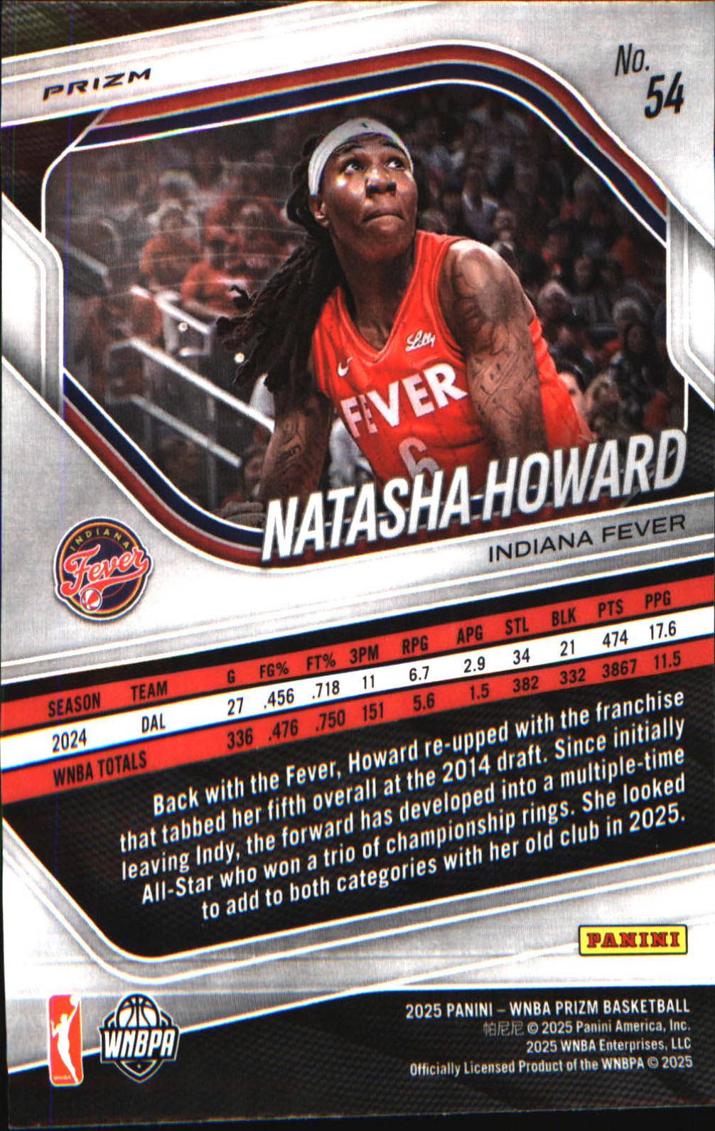 2025 Panini Prizm WNBA Ice Prizm #54 Natasha Howard