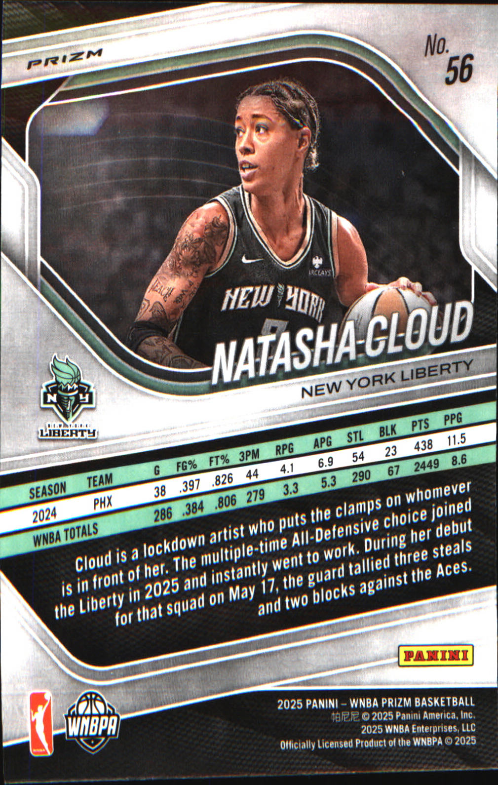 2025 Panini Prizm WNBA Ice Prizm #56 Natasha Cloud