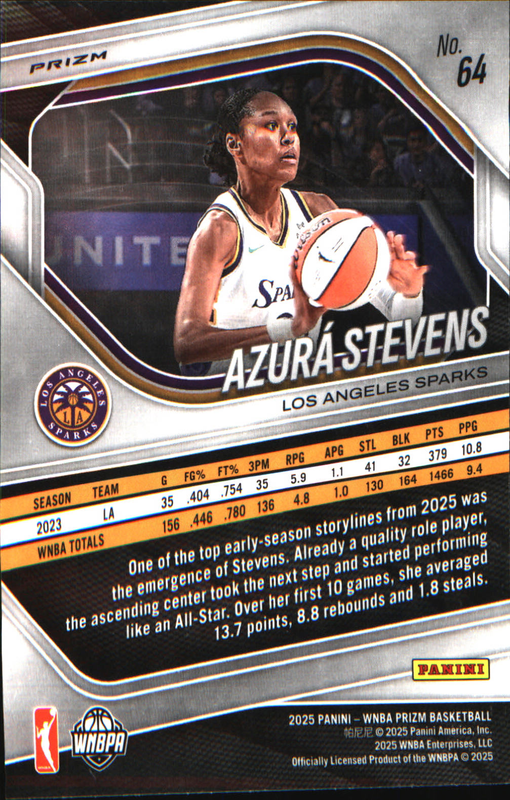 2025 Panini Prizm WNBA Ice Prizm #64 Azura Stevens