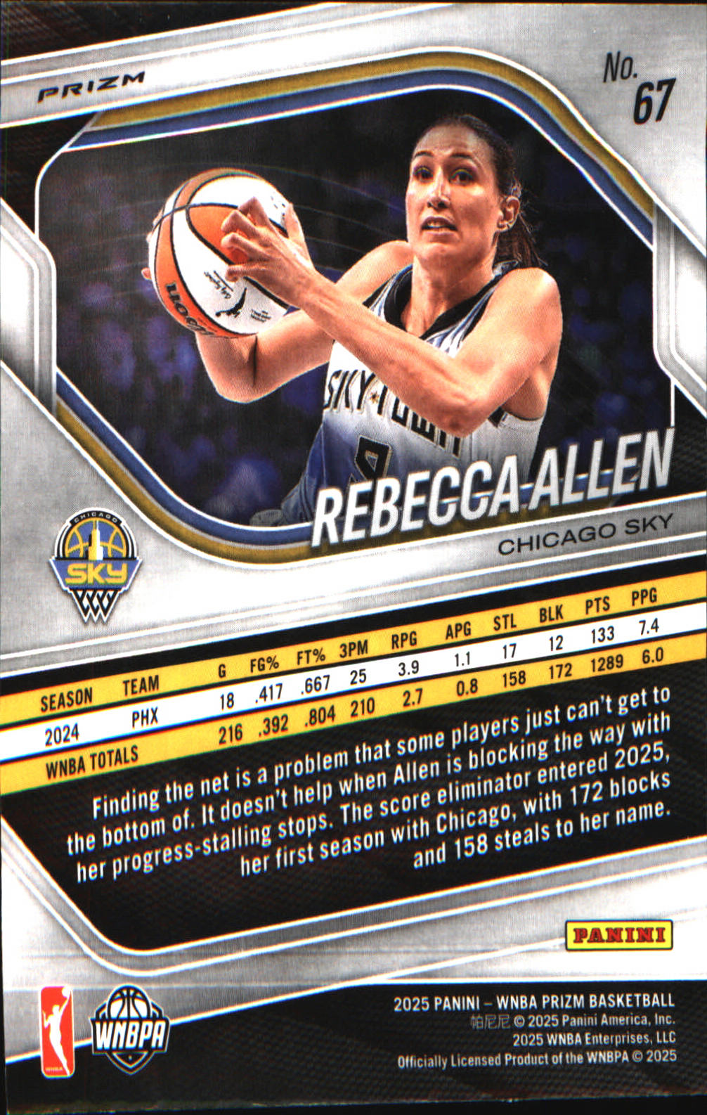 2025 Panini Prizm WNBA Ice Prizm #67 Rebecca Allen