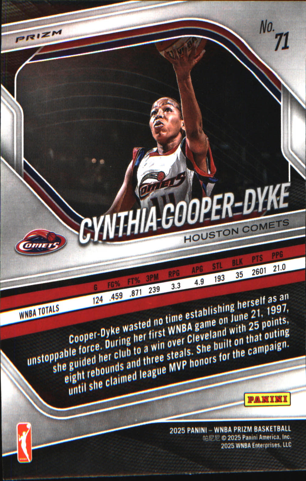 2025 Panini Prizm WNBA Ice Prizm #71 Cynthia Cooper-Dyke
