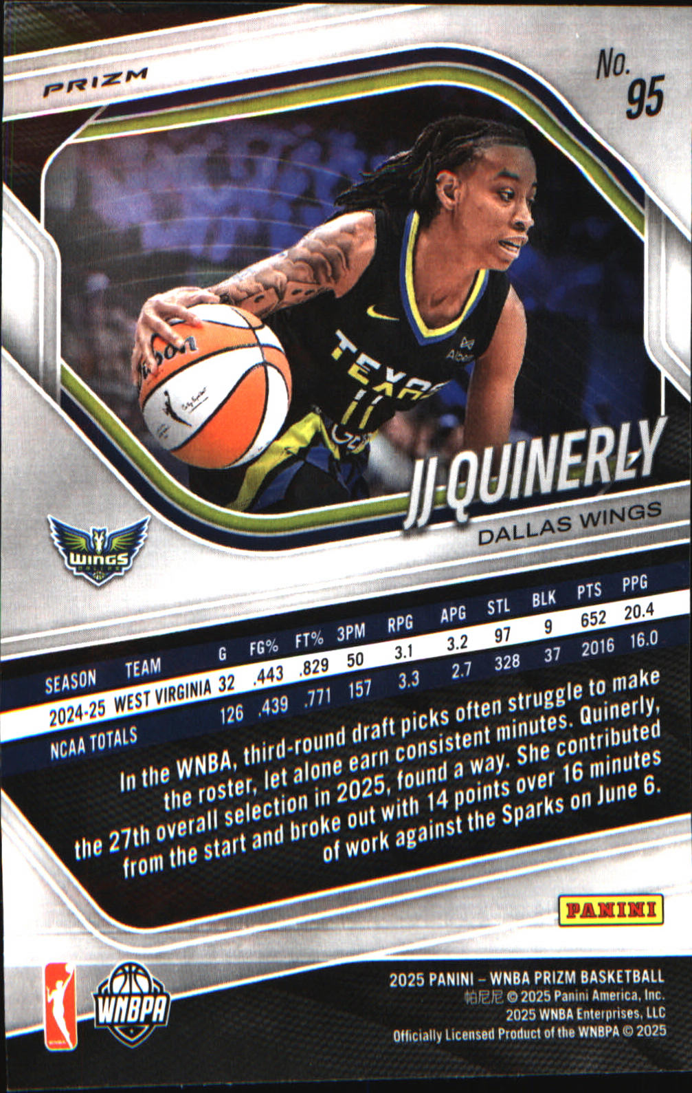 2025 Panini Prizm WNBA Ice Prizm #95 JJ Quinerly