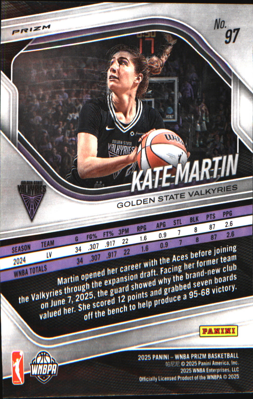2025 Panini Prizm WNBA Ice Prizm #97 Kate Martin
