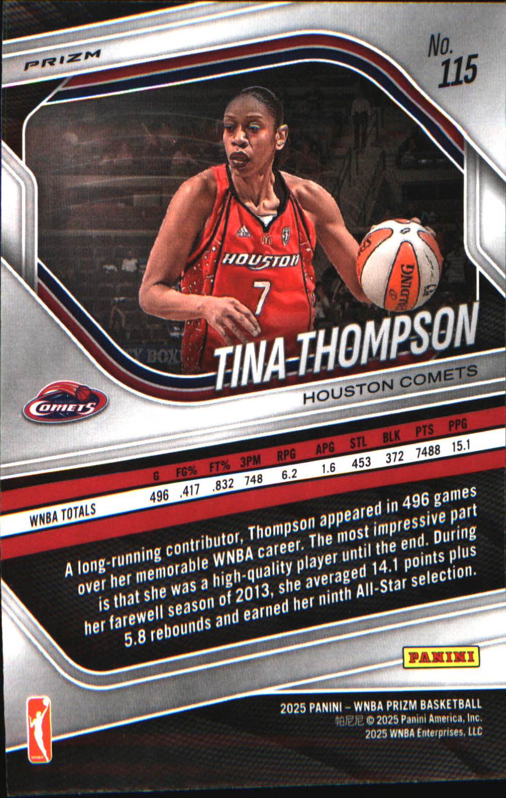 2025 Panini Prizm WNBA Ice Prizm #115 Tina Thompson