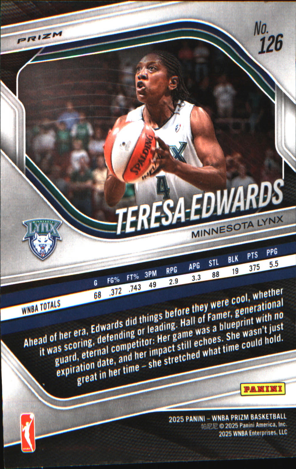 2025 Panini Prizm WNBA Ice Prizm #126 Teresa Edwards