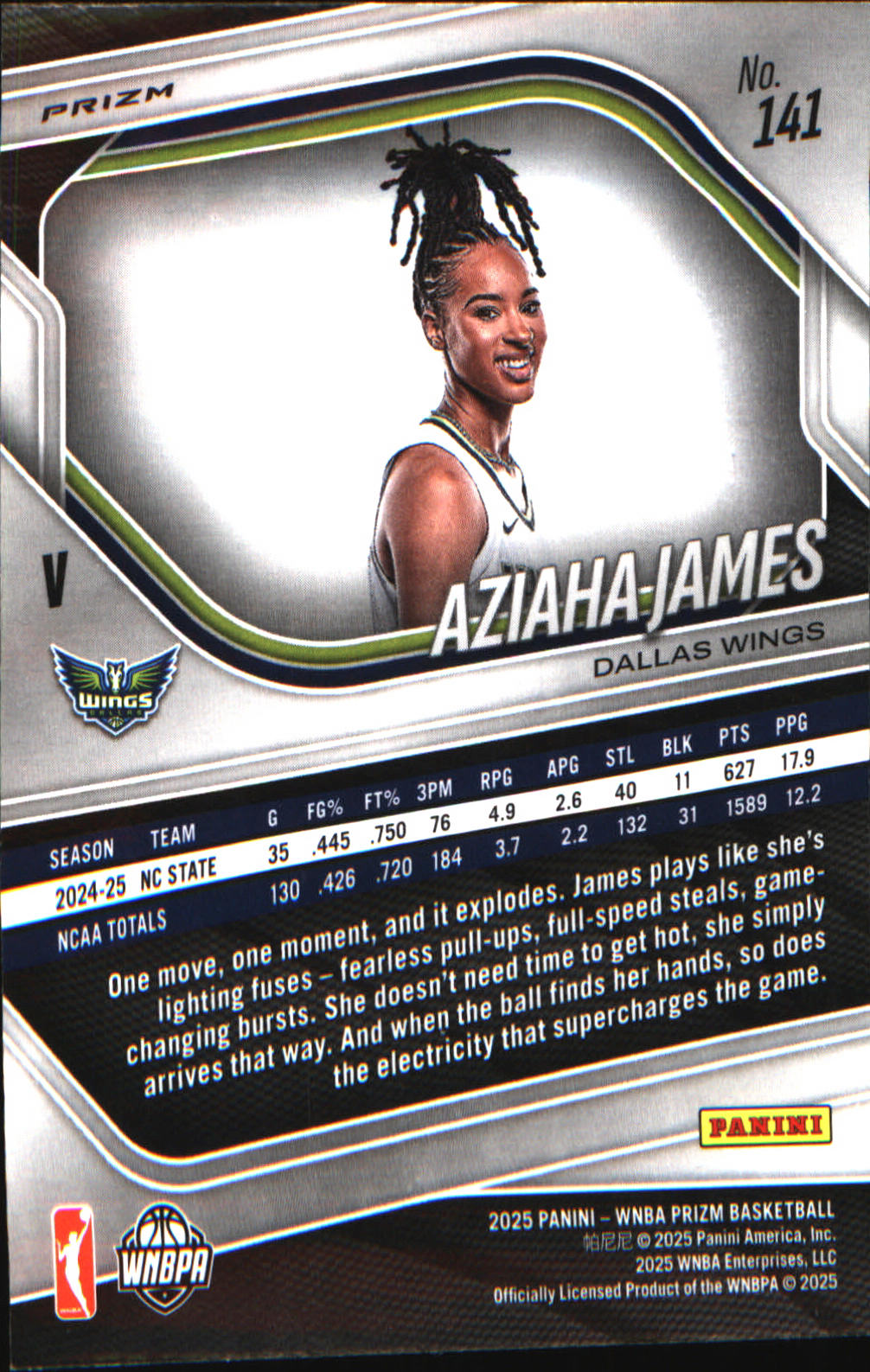 2025 Panini Prizm WNBA Ice Prizms #141 Aziaha James