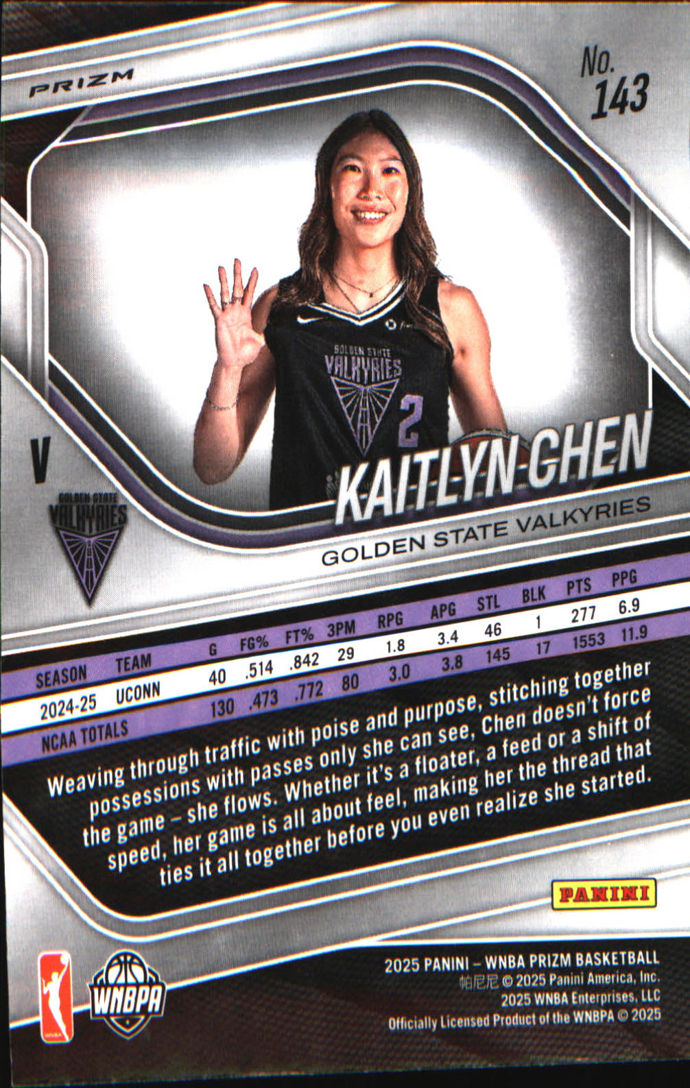 2025 Panini Prizm WNBA Ice Prizm #143 Kaitlyn Chen