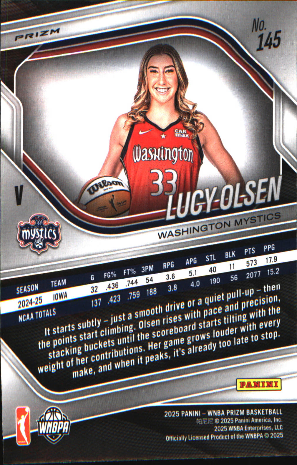 2025 Panini Prizm WNBA Ice Prizm #145 Lucy Olsen