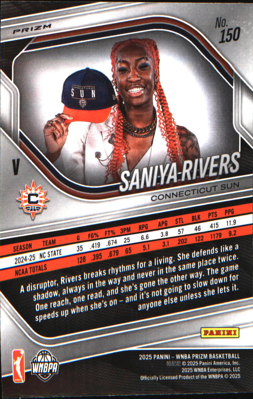 2025 Panini Prizm WNBA Ice Prizm #150 Saniya Rivers