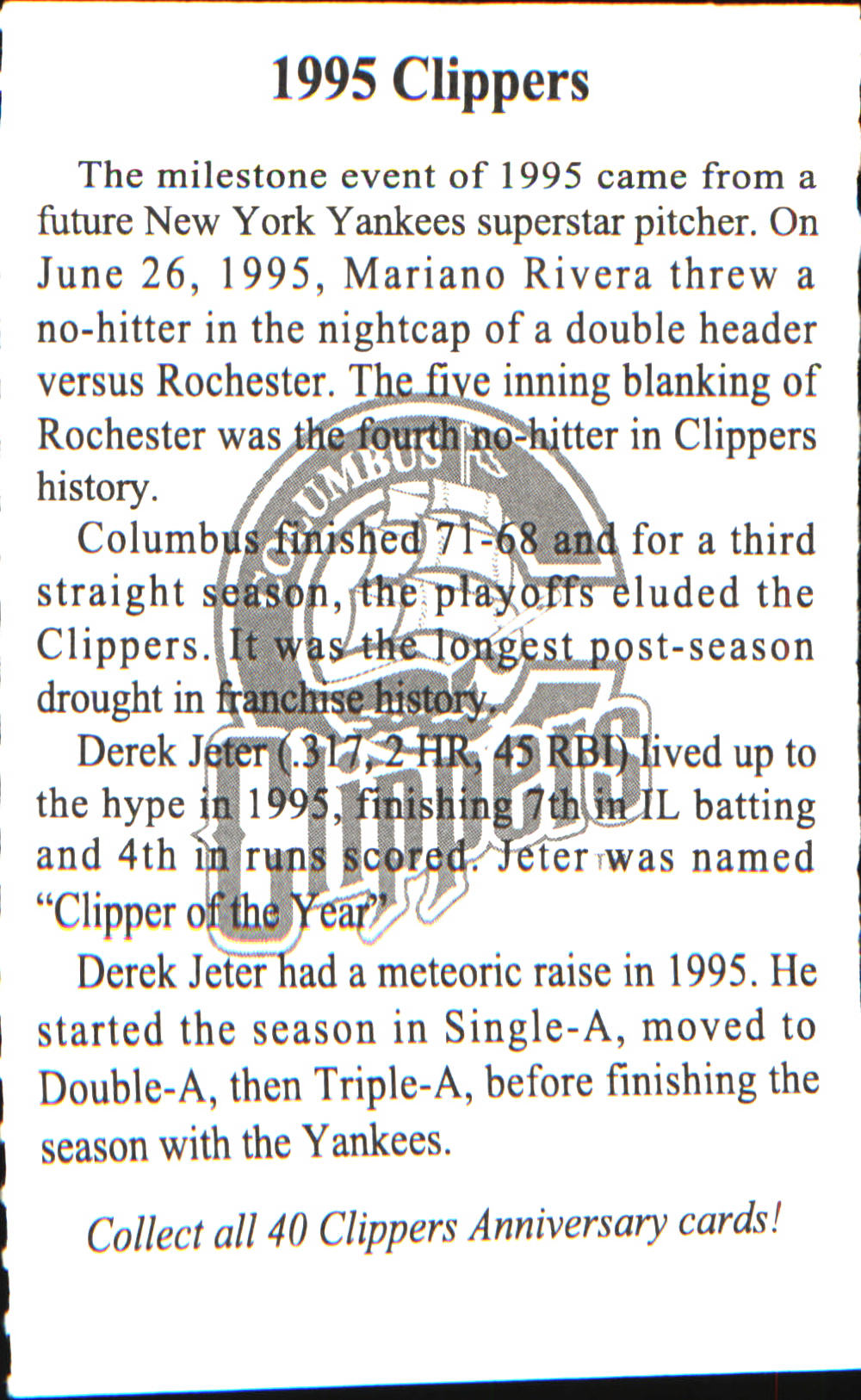 2006 Columbus Clippers Program Cards #NNO Derek Jeter