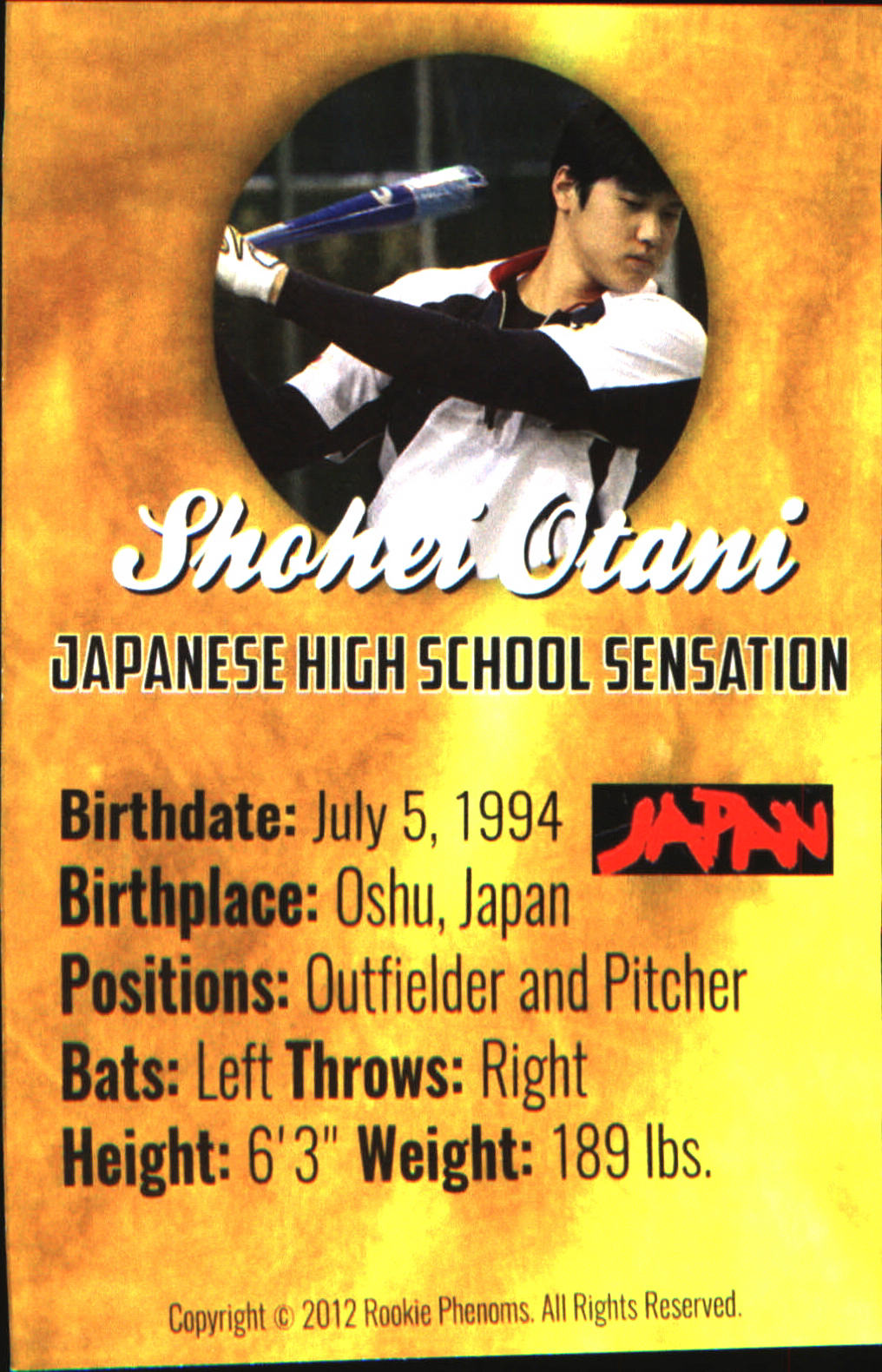 2012 Rookie Phenoms High School Sensation - Batting Gold #nno Shohei Otani