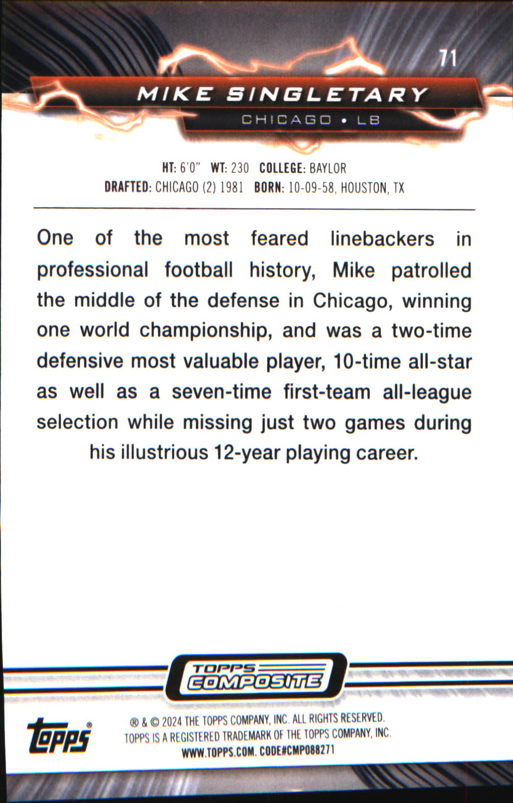 2023 Topps Composite Resurgence Surge #71 Mike Singletary SN #/249