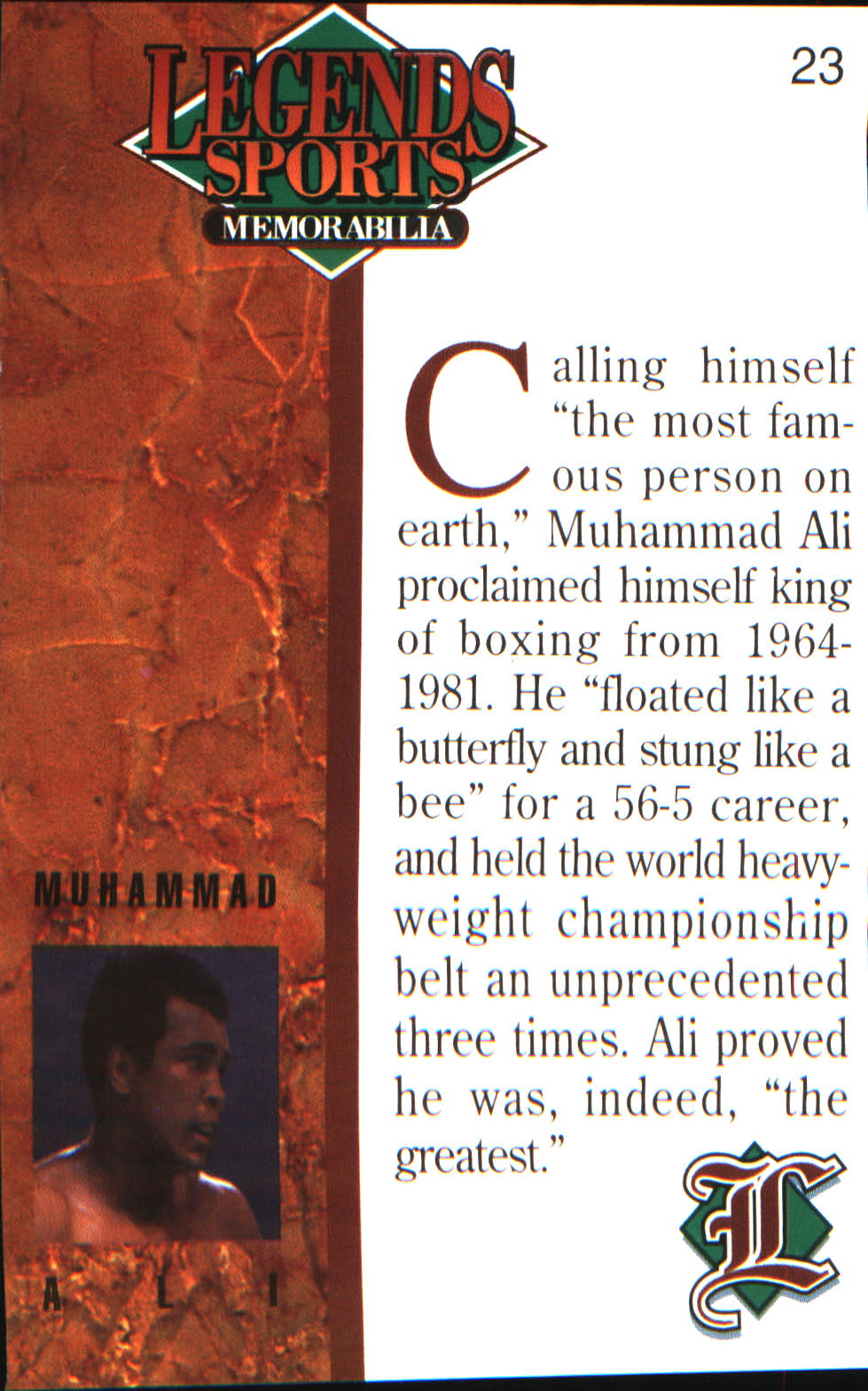 1993 Legends Sports Memorabilia #23 Muhammad Ali