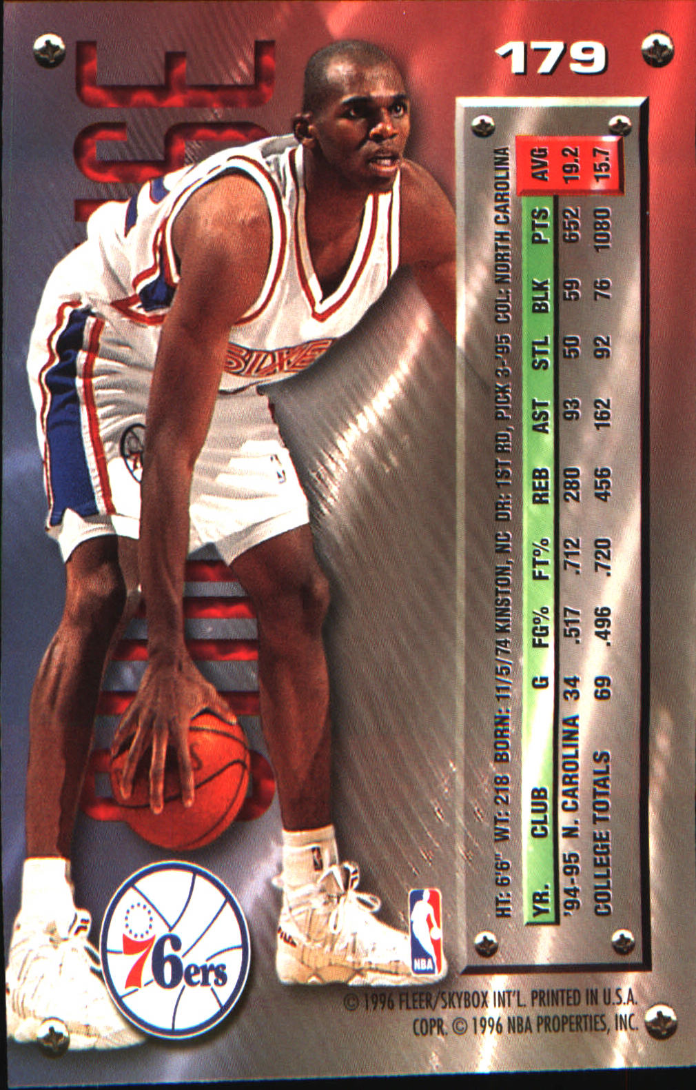 1995-96 Metal #179 Jerry Stackhouse Rookie Rookie