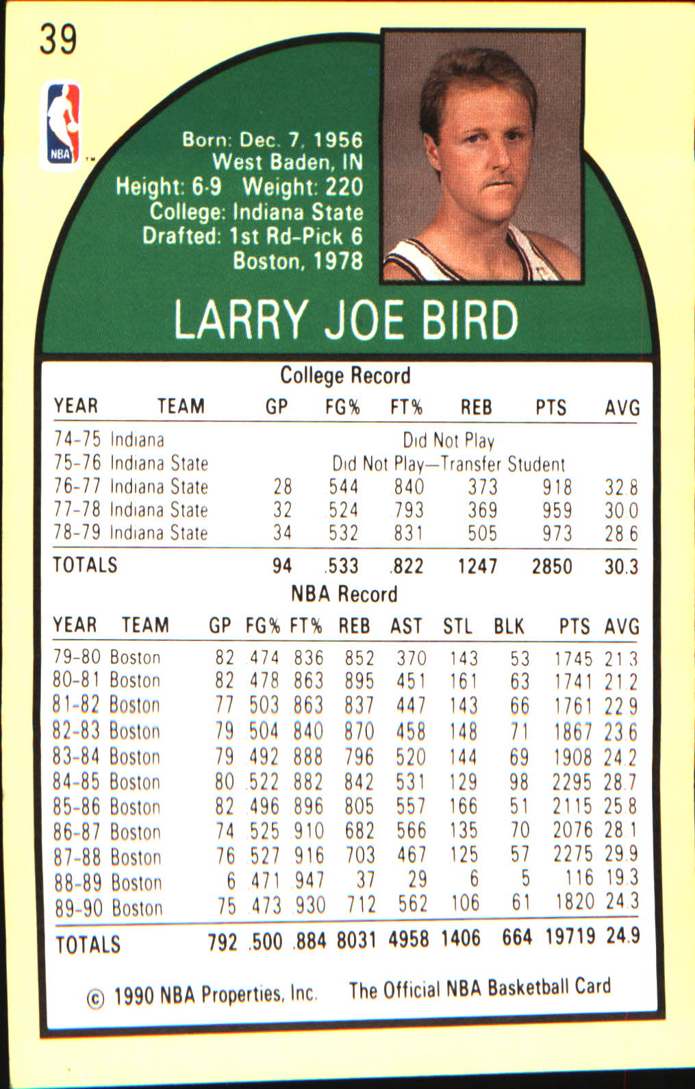 1990 Hoops Team Night Boston Celtics #NNO Larry Bird