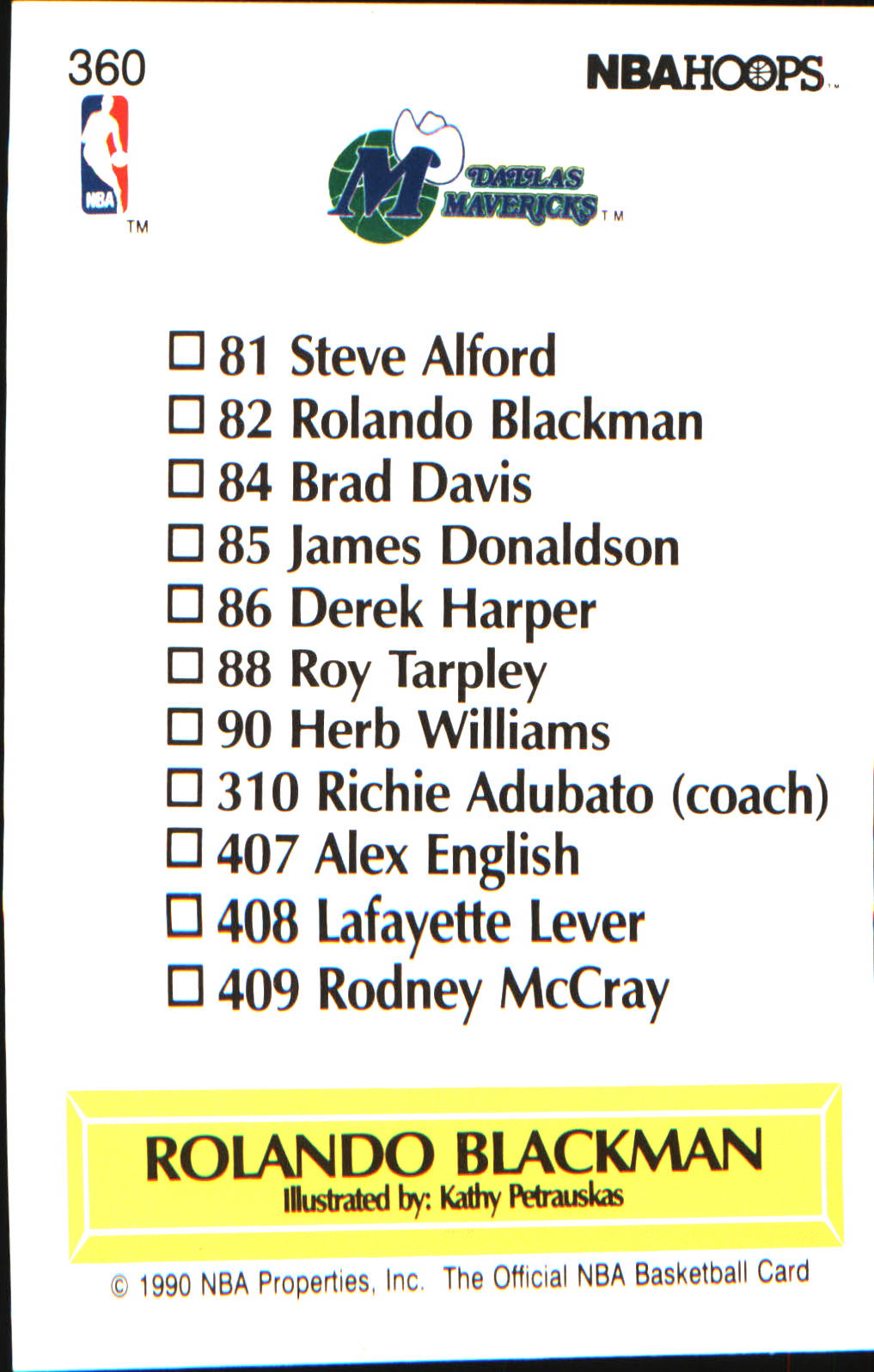 1990-91 Hoops #360 Rolando Blackman