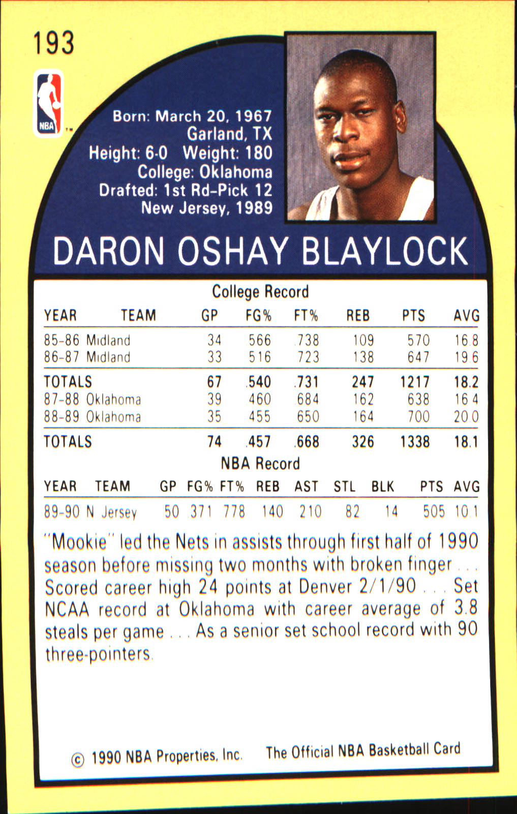 1990 Hoops Team Night New Jersey Nets #NNO Mookie Blaylock