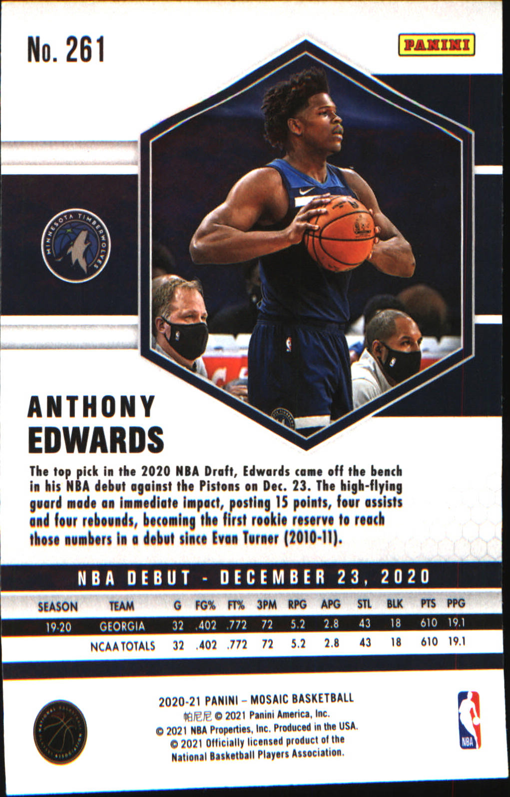 2020-21 Panini Mosaic RC Mosaic #261 Anthony Edwards