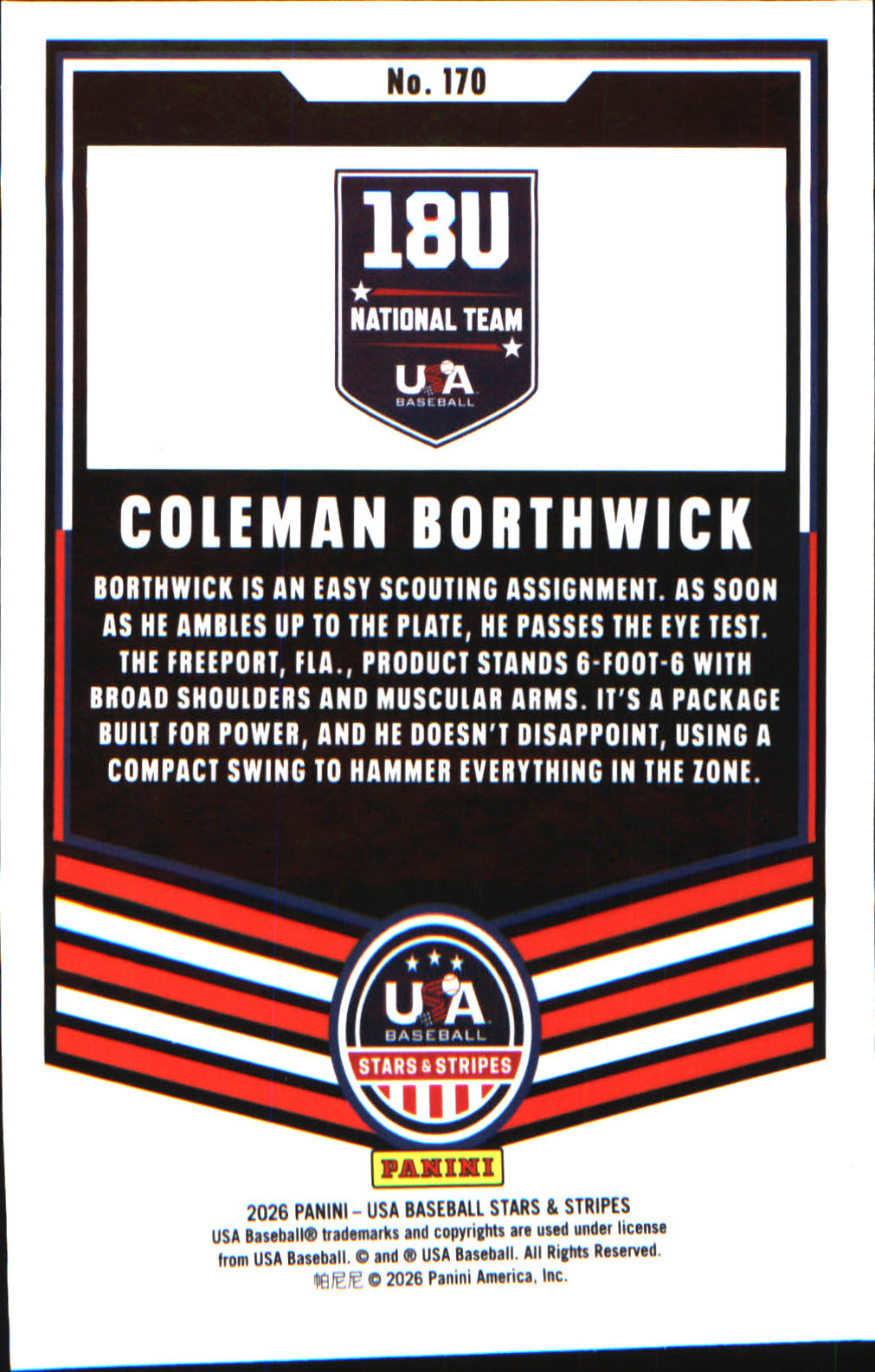 2026 Panini Stars & Stripes Prizm USA Baseball #170 Coleman Borthwick