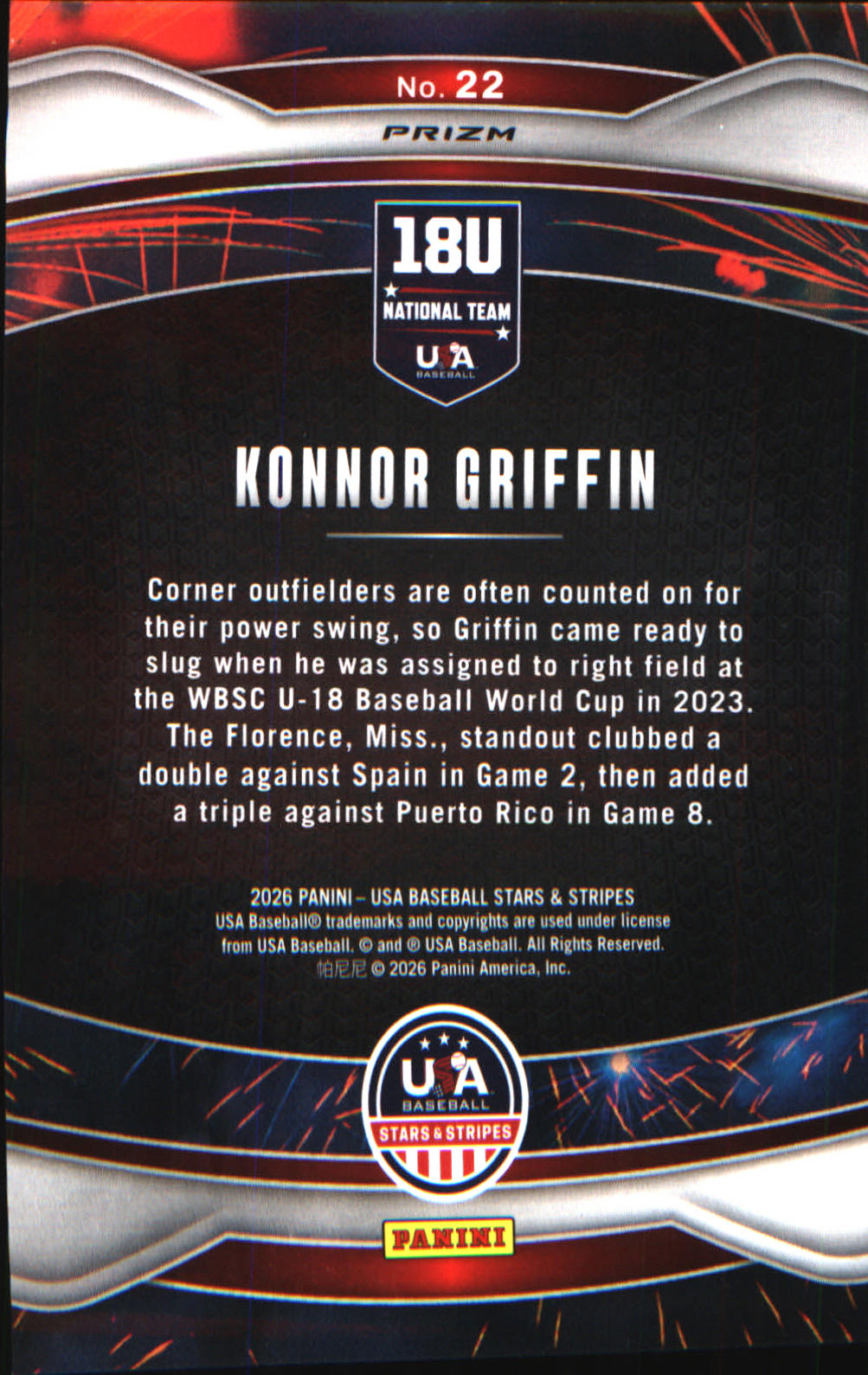2026 Panini Stars & Stripes Prizm USA Fireworks Prizms Green #22 Konnor Griffin