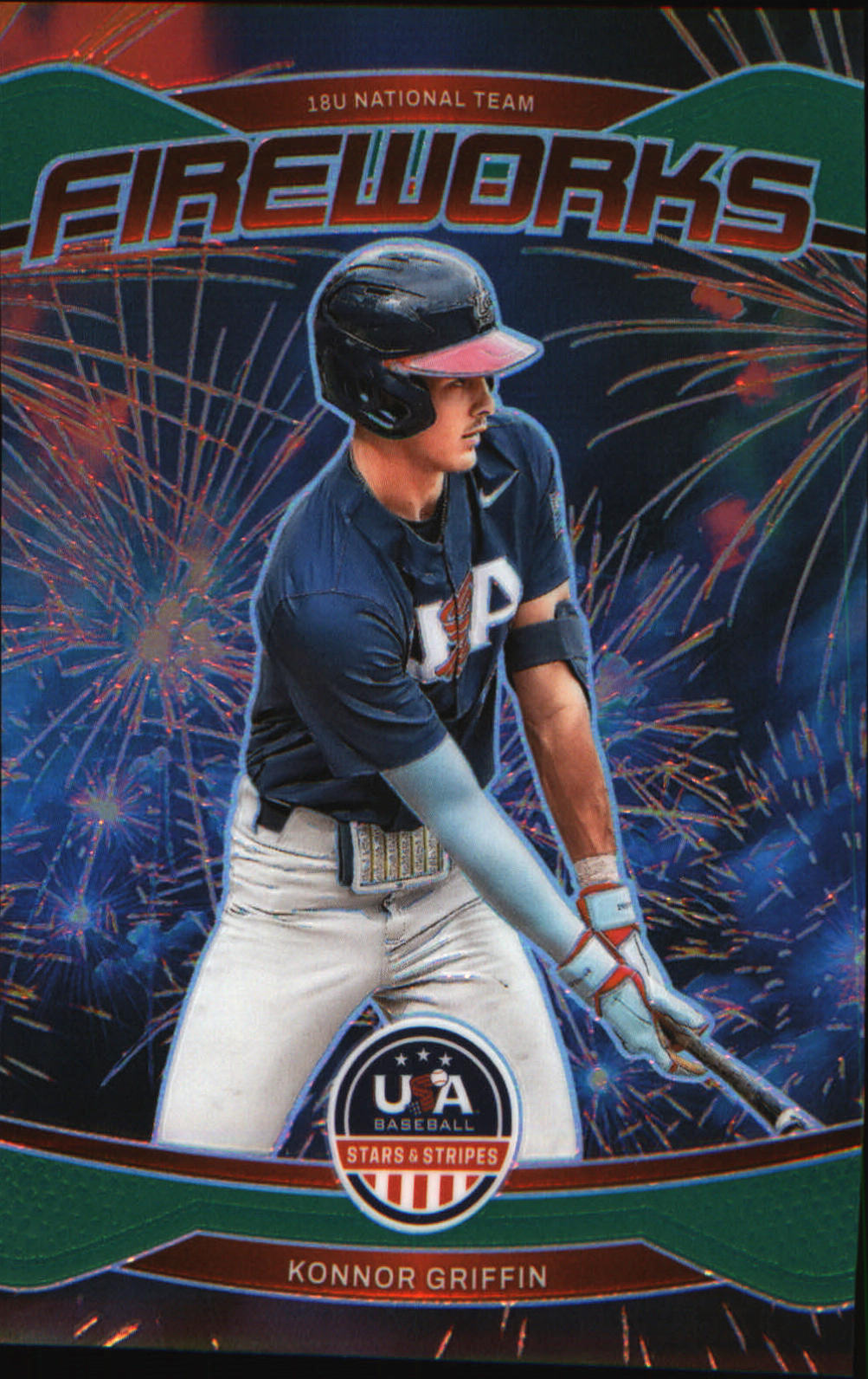2026 Panini Stars & Stripes Prizm USA Fireworks Prizms Green #22 Konnor Griffin