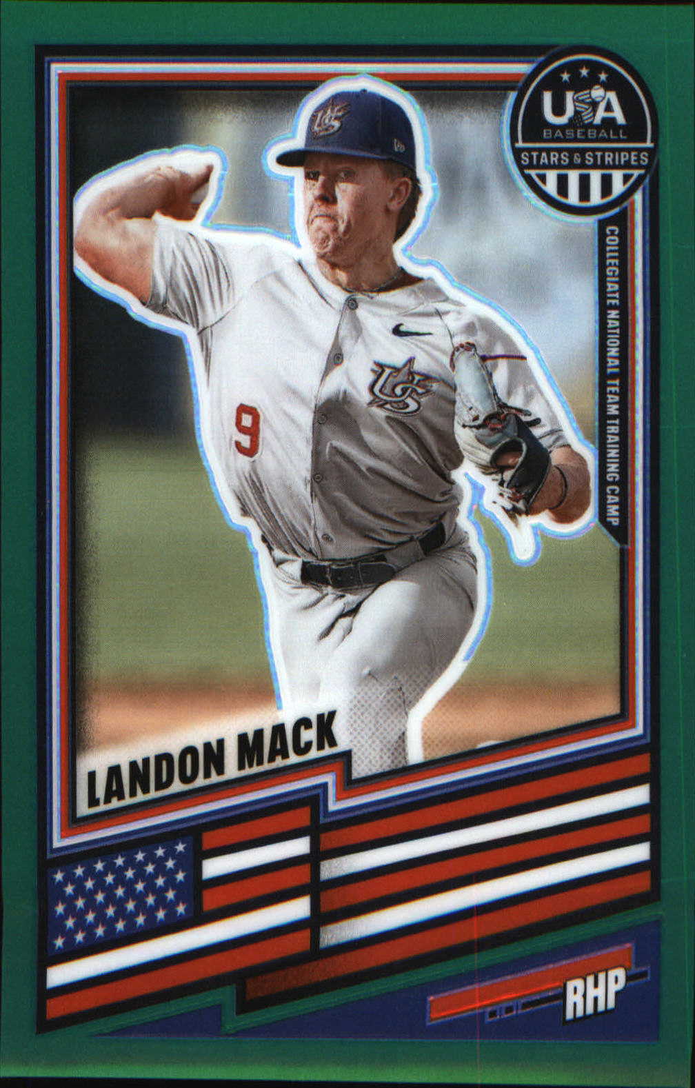 2026 Panini Stars & Stripes Prizm USA Baseball Green #112 Landon Mack
