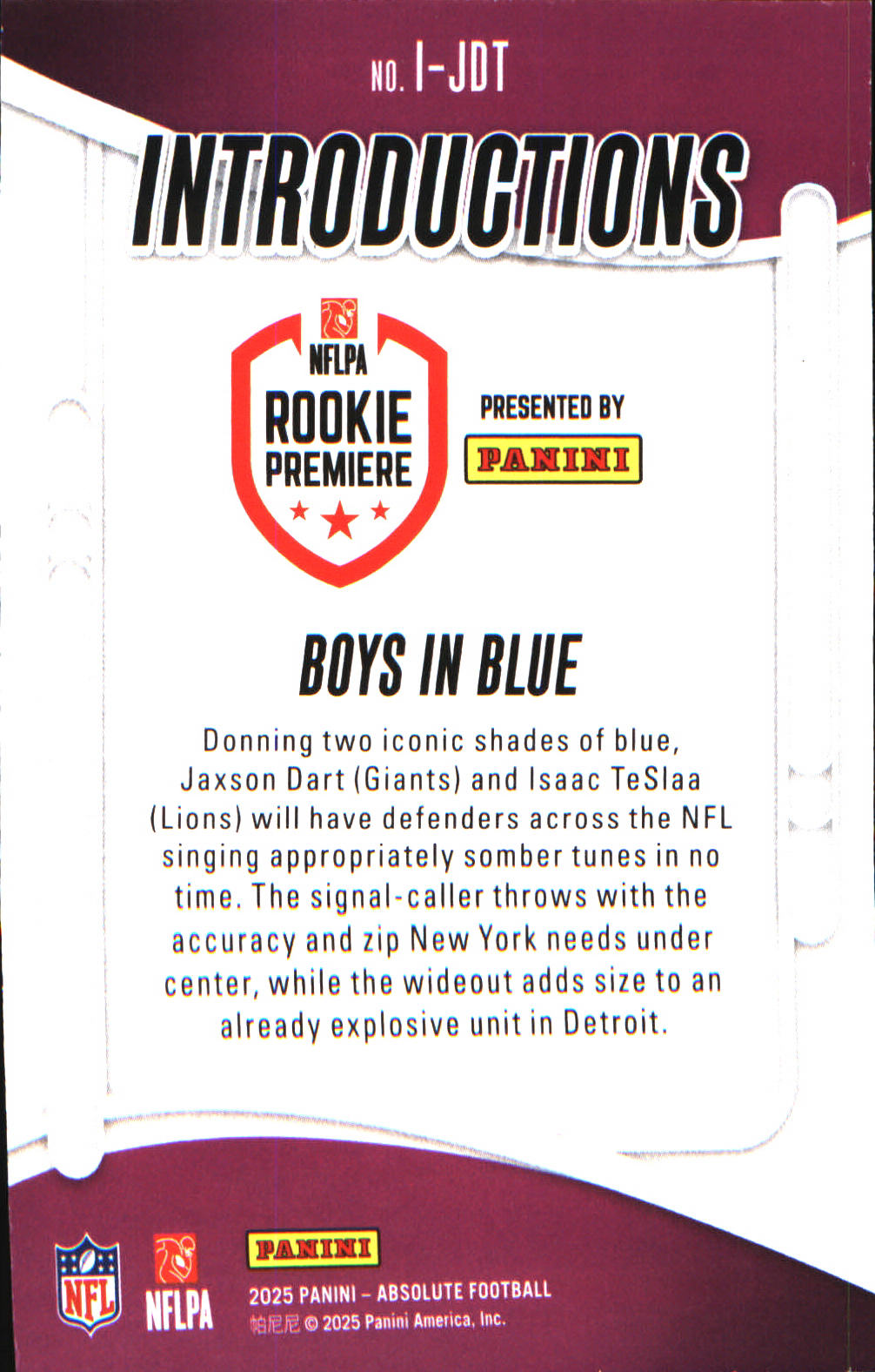 2025 Panini Absolute Introductions #I-JDT Boys In Blue