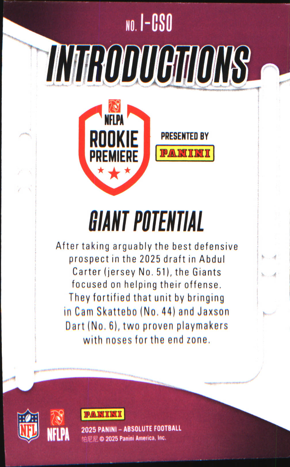 2025 Panini Absolute Introductions #I-CSO Giant Potential