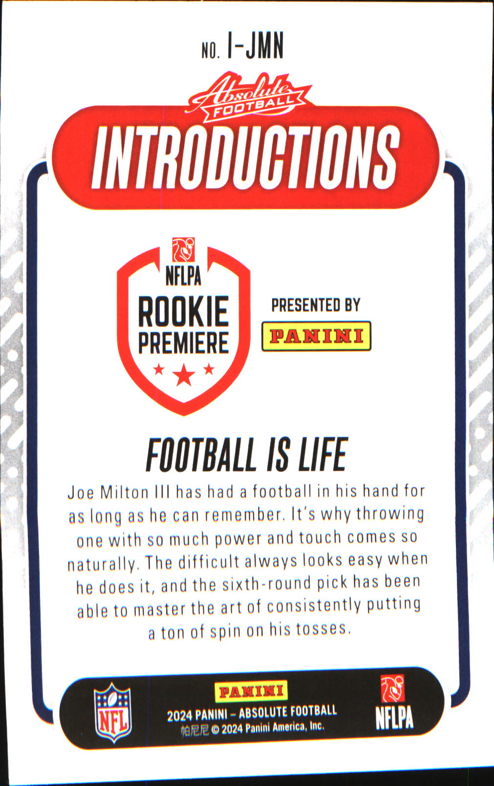 2024 Panini Absolute Introductions #I-JMN Joe Milton III