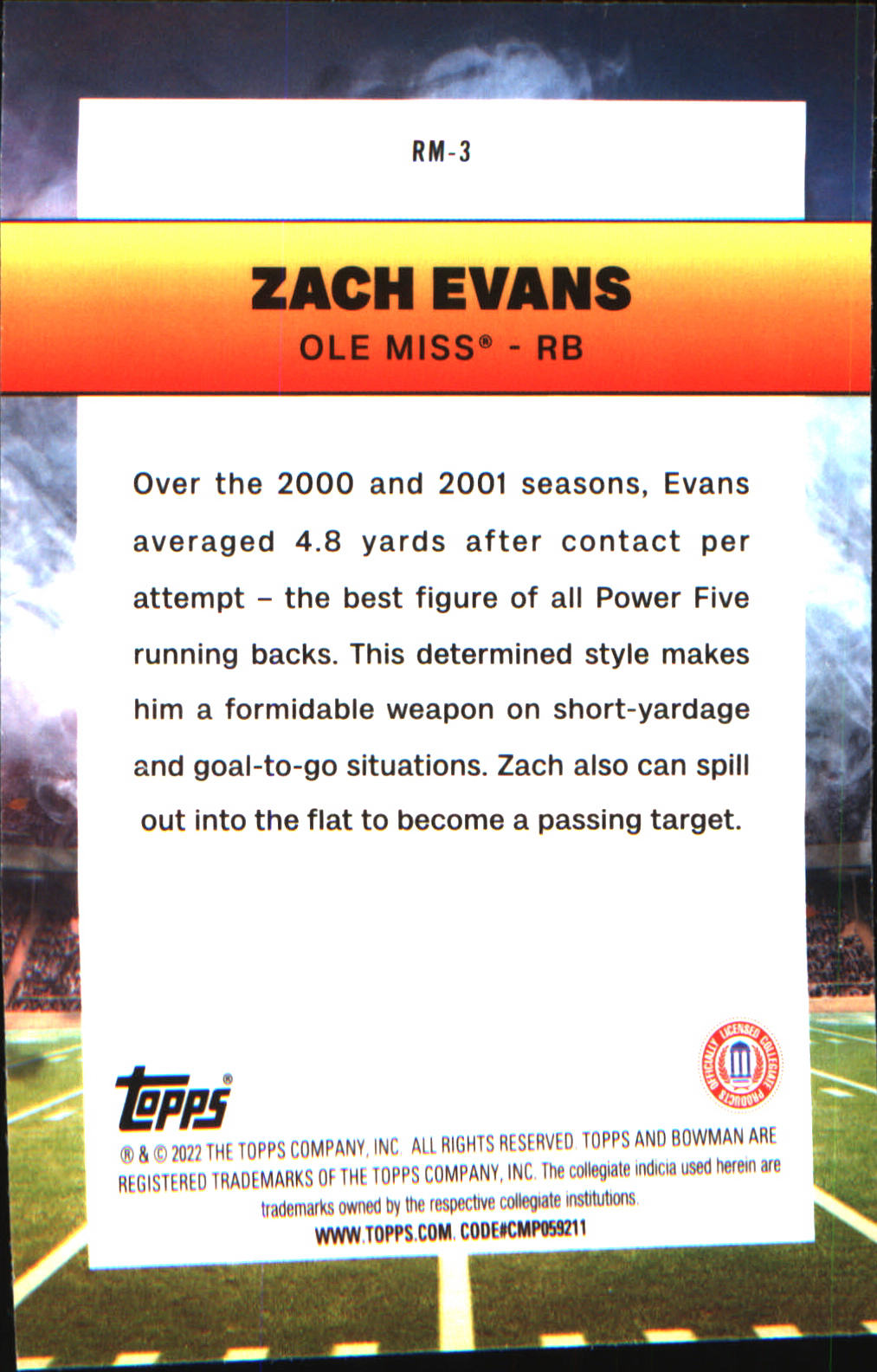 2022 Bowman University Chrome Ramblin' Man #RM-3 Zach Evans
