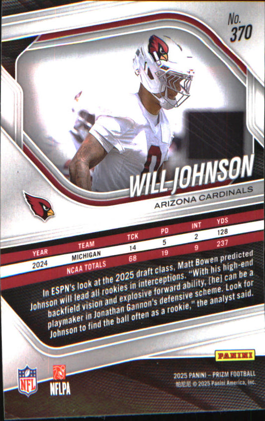 2025 Panini Prizm #370 Will Johnson Rookie Rookie