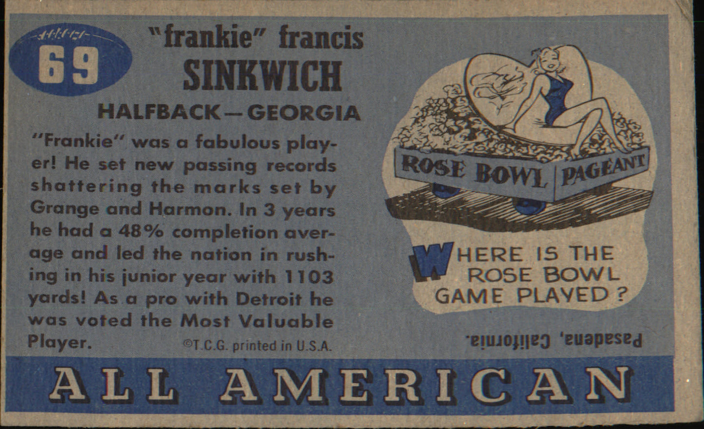 1955 Topps All-American #69 Frank Sinkwich