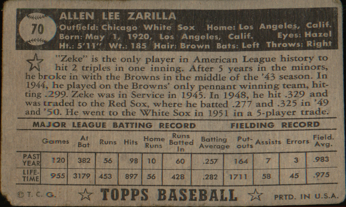 1952 Topps #70 Al Zarilla