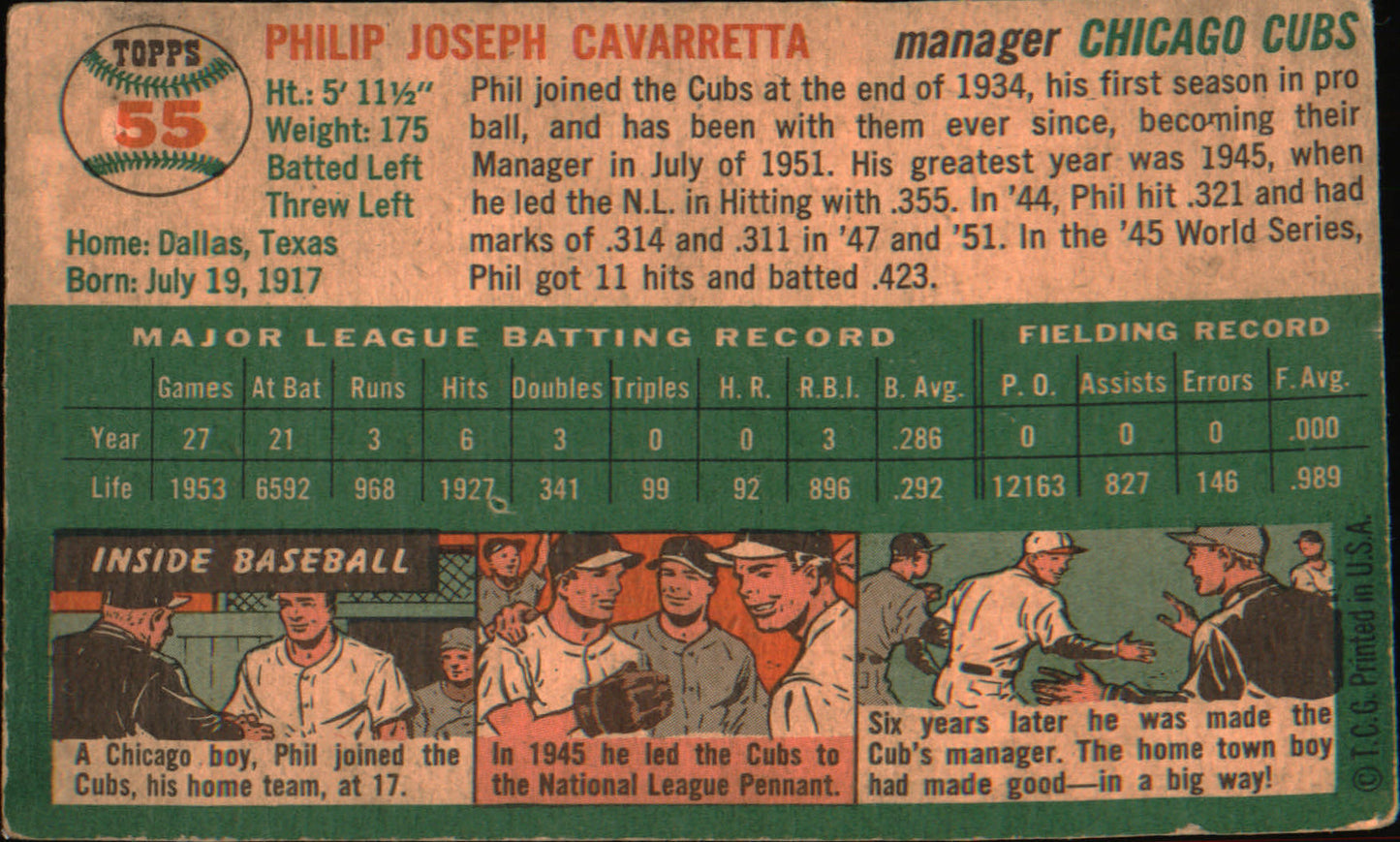 1954 Topps #55 Phil Cavarretta