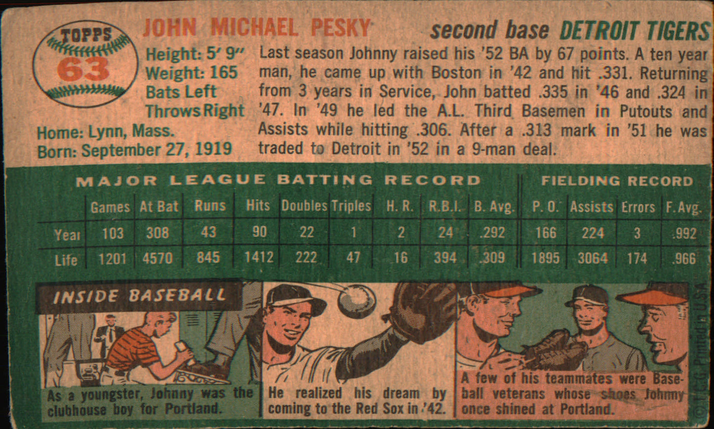 1954 Topps #63 Johnny Pesky