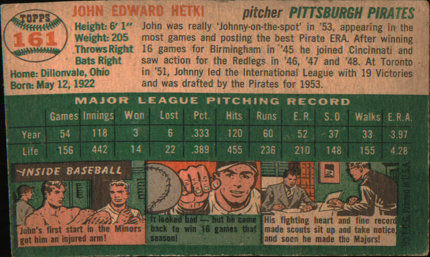 1954 Topps #161 John Hetki