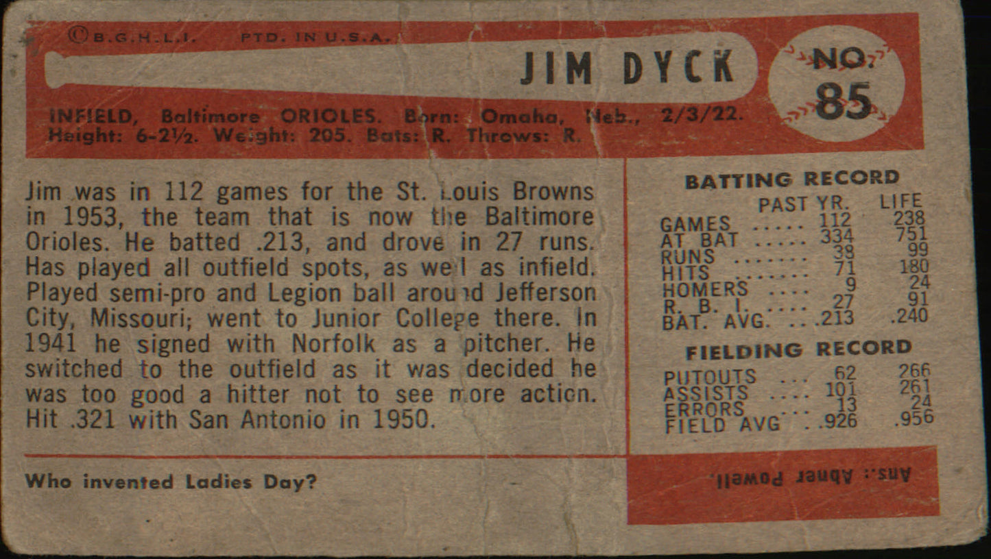 1954 Bowman #85b Jim Dyck