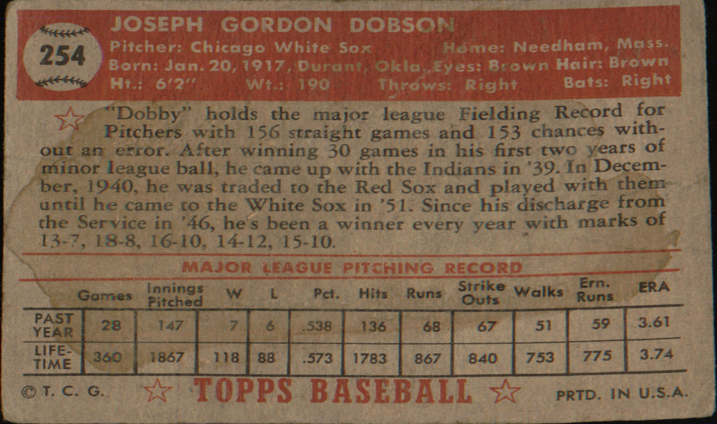 1952 Topps #254 Joe Dobson