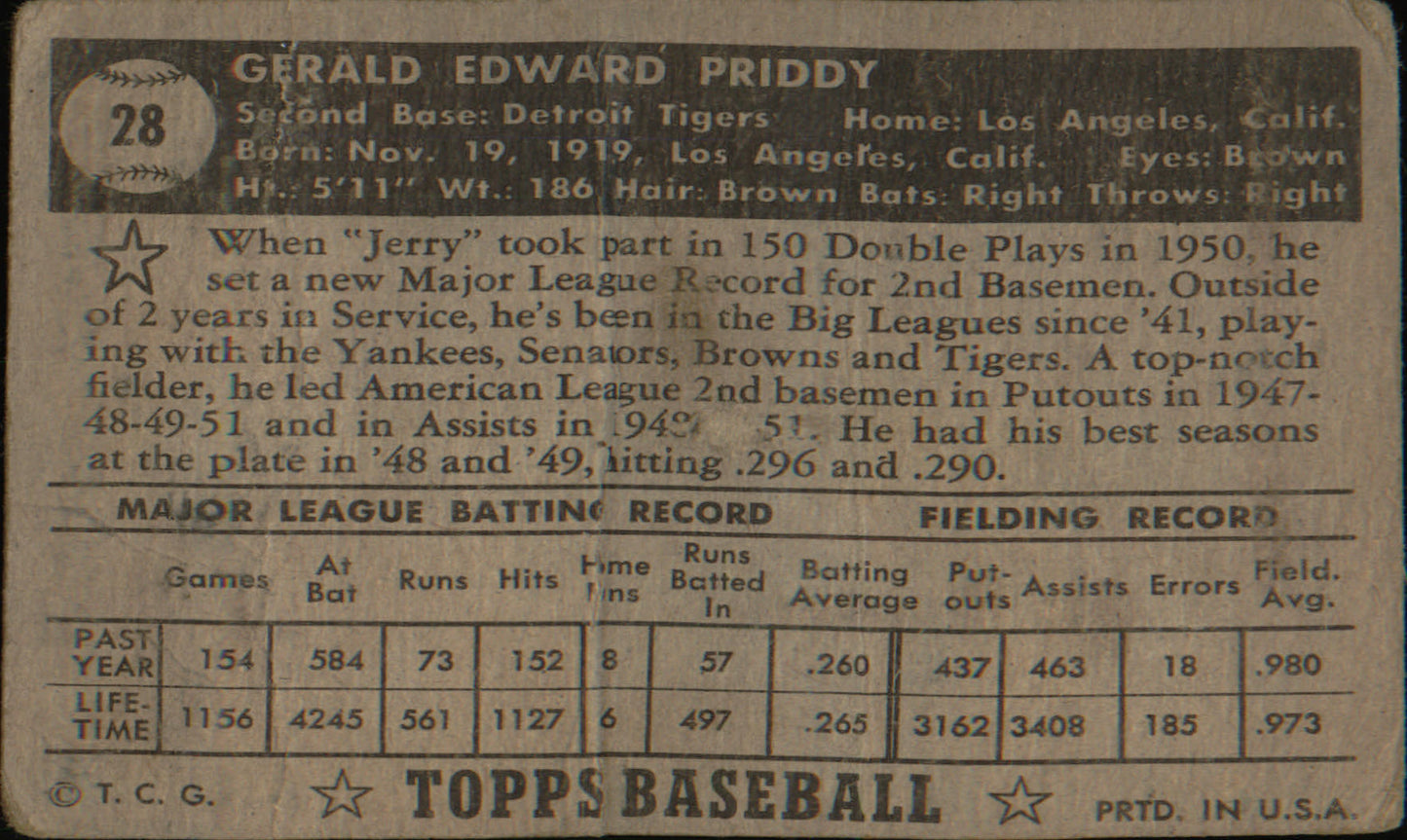 1952 Topps #28 Jerry Priddy