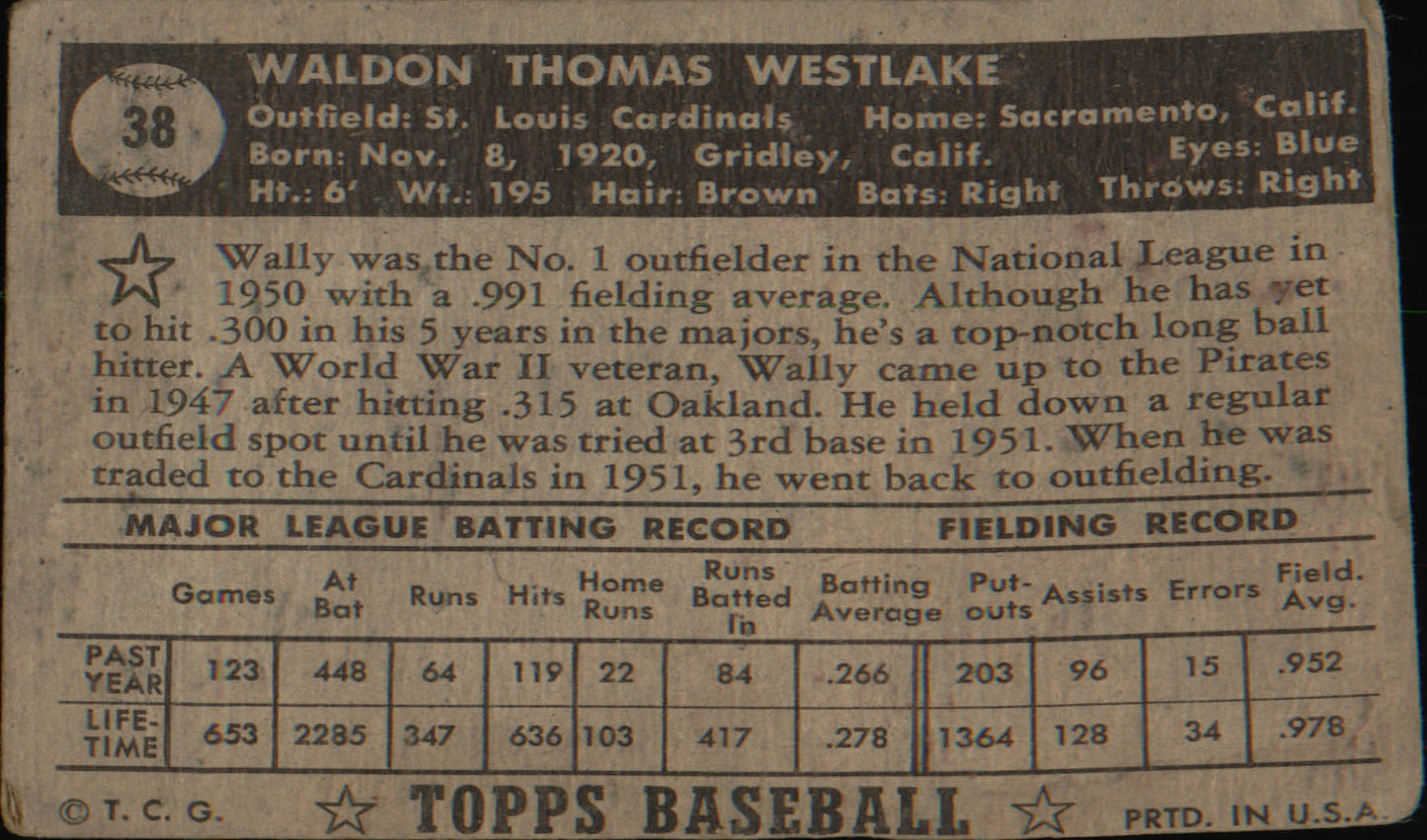 1952 Topps #38 Wally Westlake