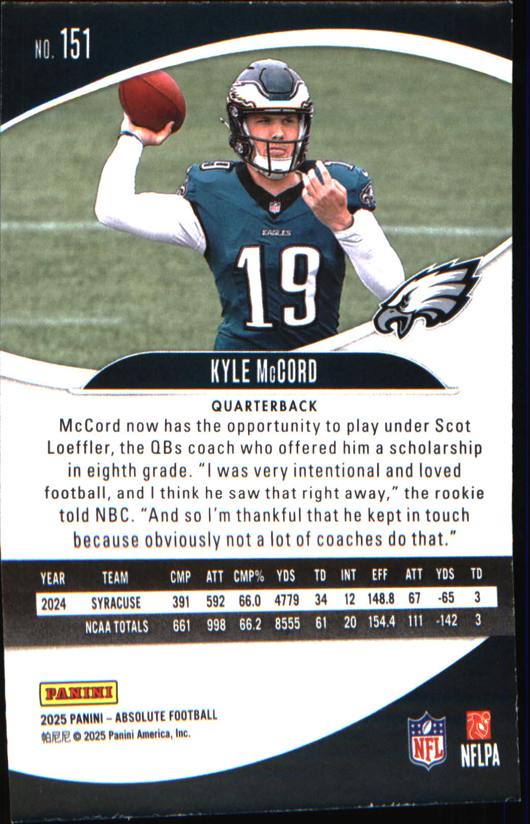 2025 Panini Absolute Retail #151 Kyle McCord Rookie Rookie