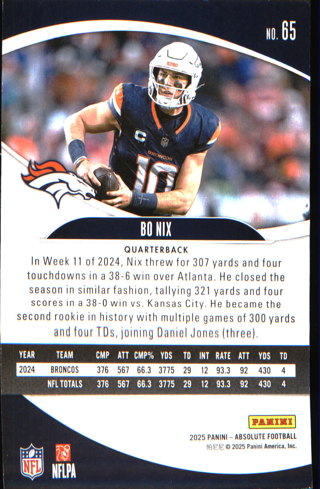 2025 Panini Absolute Retail #65 Bo Nix