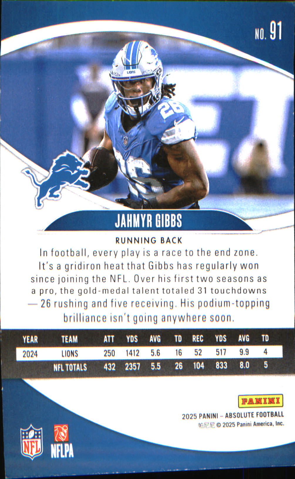 2025 Panini Absolute Retail #91 Jahmyr Gibbs