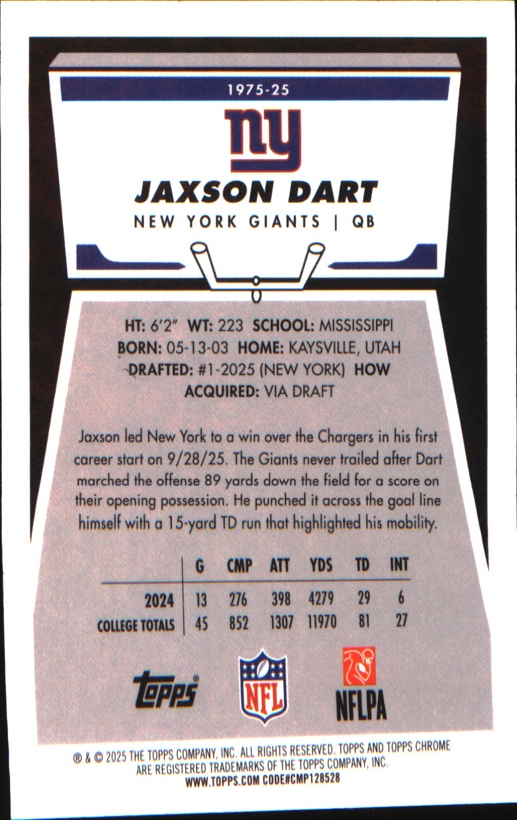 2025 Topps Chrome 1975 Topps #1975-25 Jaxson Dart