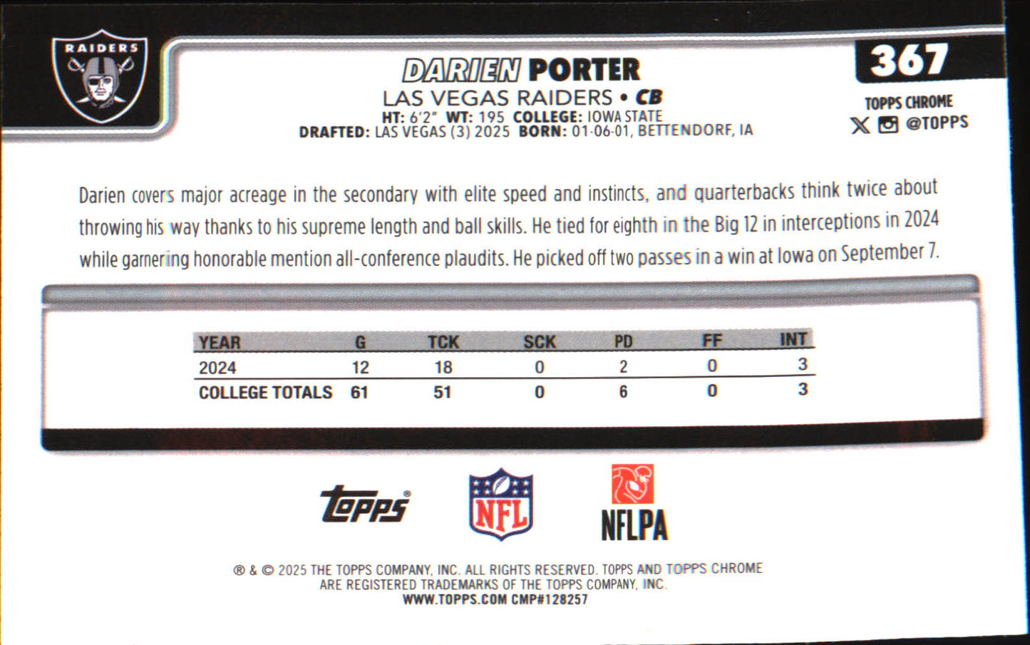 2025 Topps Chrome #367 Darien Porter Rookie Rookie