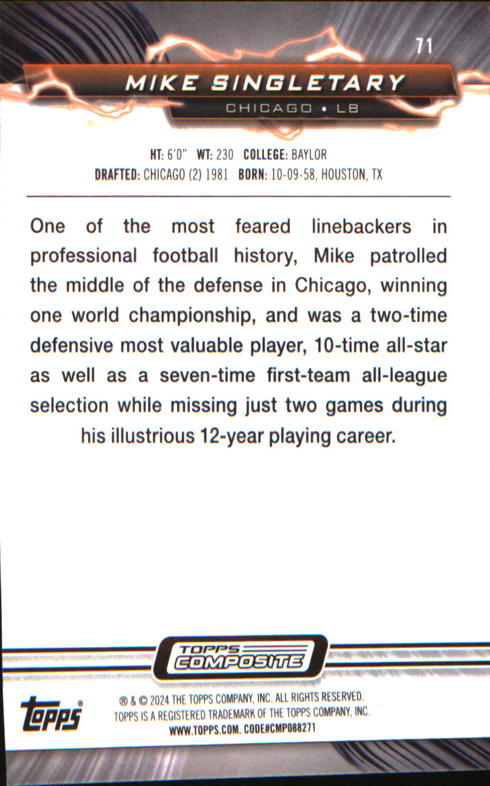 2023 Topps Composite #71 Mike Singletary