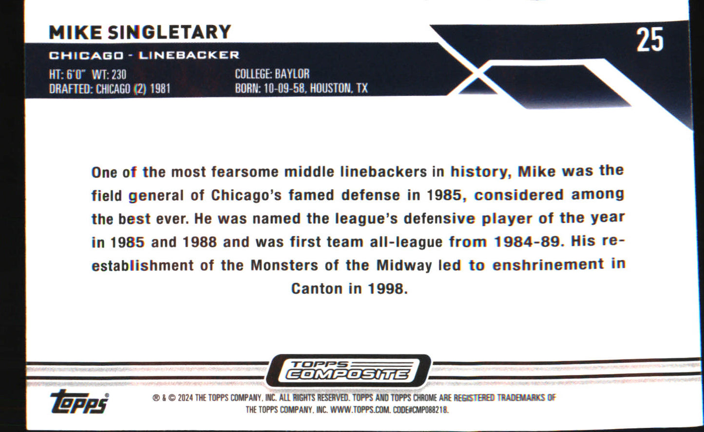 2023 Topps Composite Topps Chrome X-Fractor #25 Mike Singletary