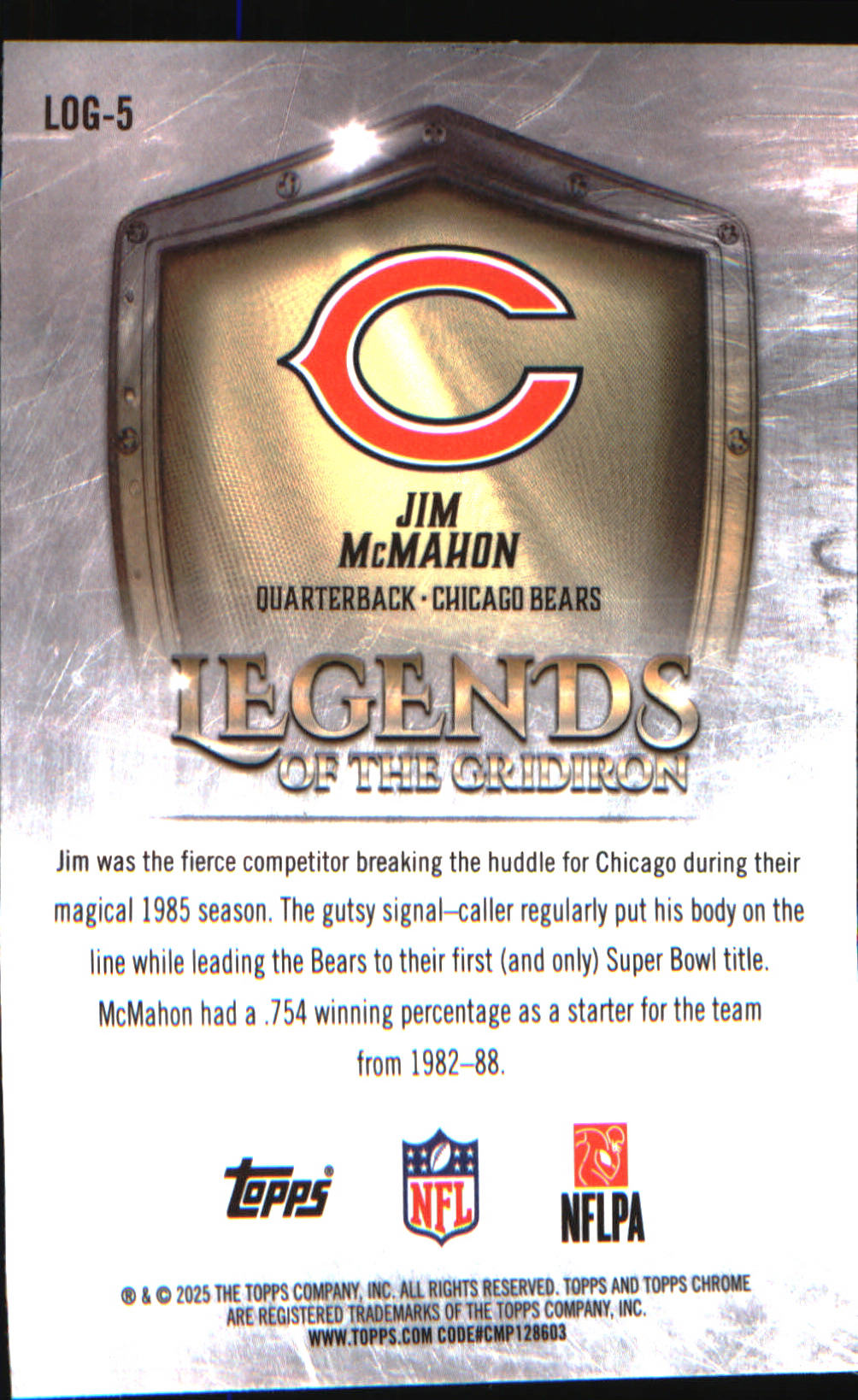2025 Topps Chrome Legends of the Gridiron #LOG-5 Jim McMahon