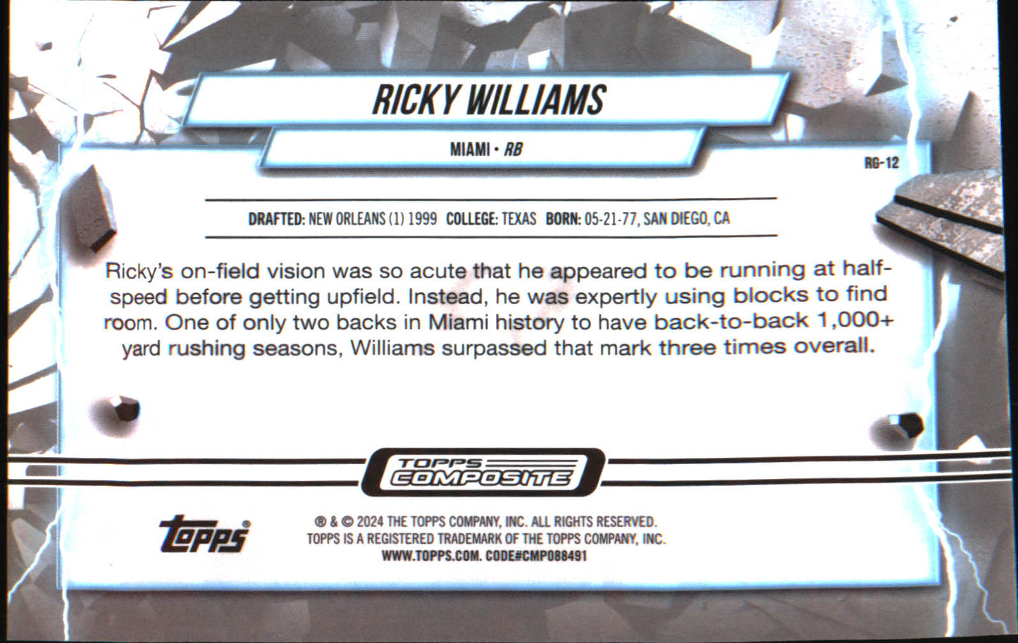 2023 Topps Composite Resurgence Grounded Refractor #RG-12 Ricky Williams