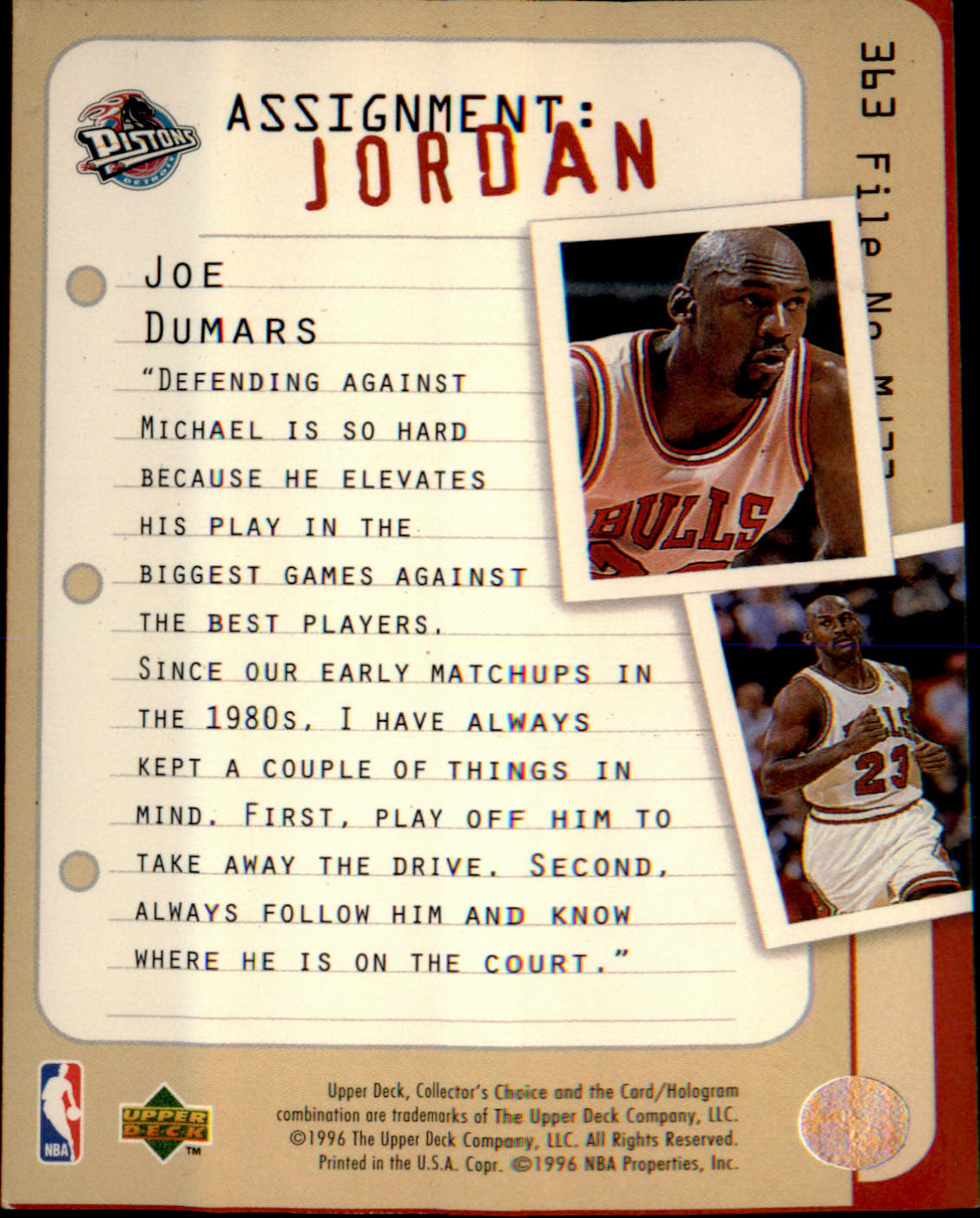 1996-97 Collector's Choice #363 Joe Dumars "Assignment:Jordan"